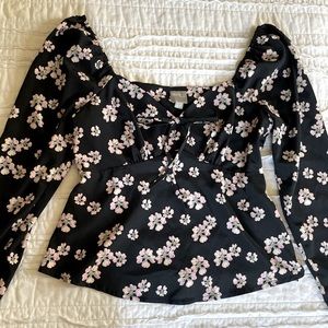 ASOS long sleeve black and pink floral top size 6